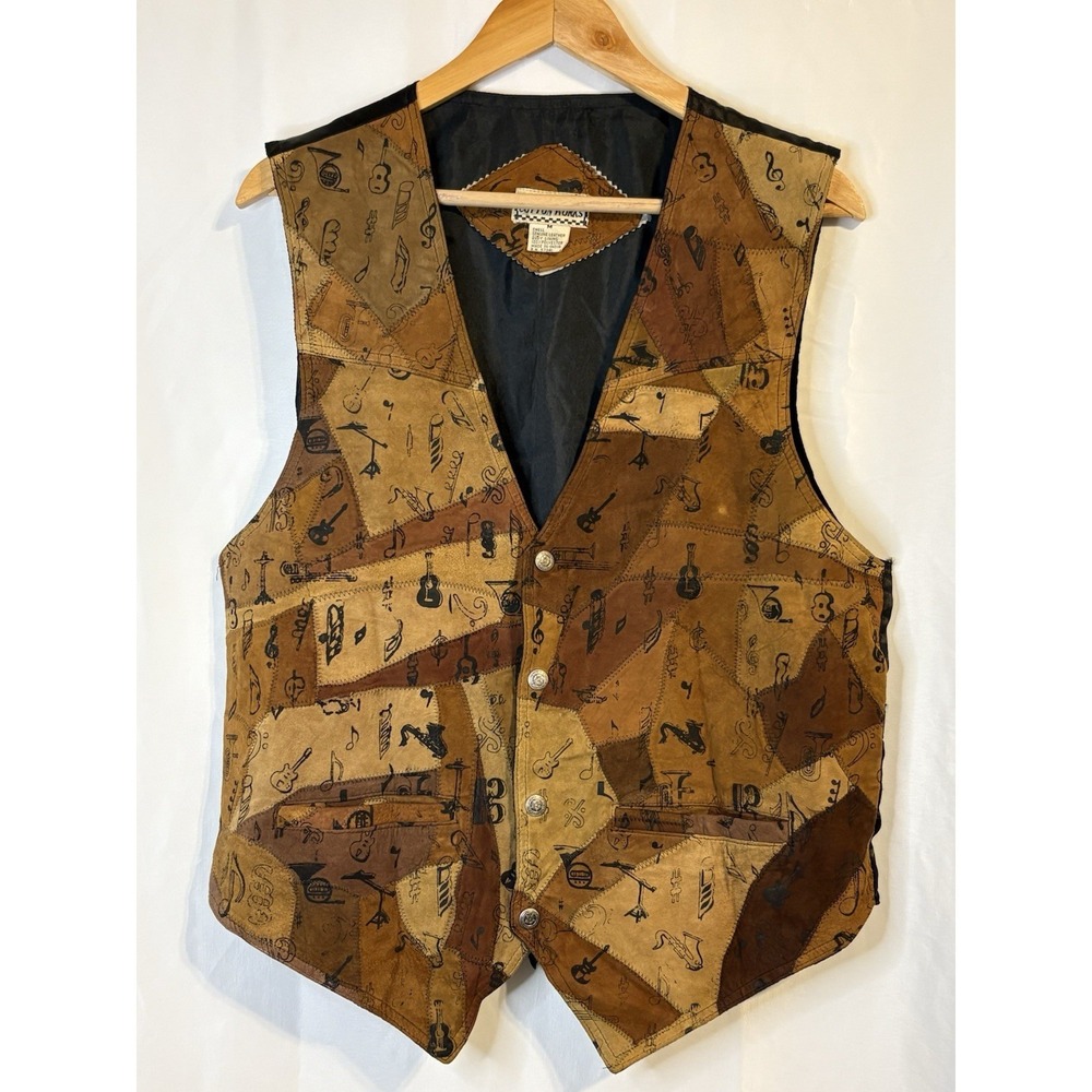 Cotton Works Vintage Men's Leather Patchwork Vest Boho Brown Size M Regular